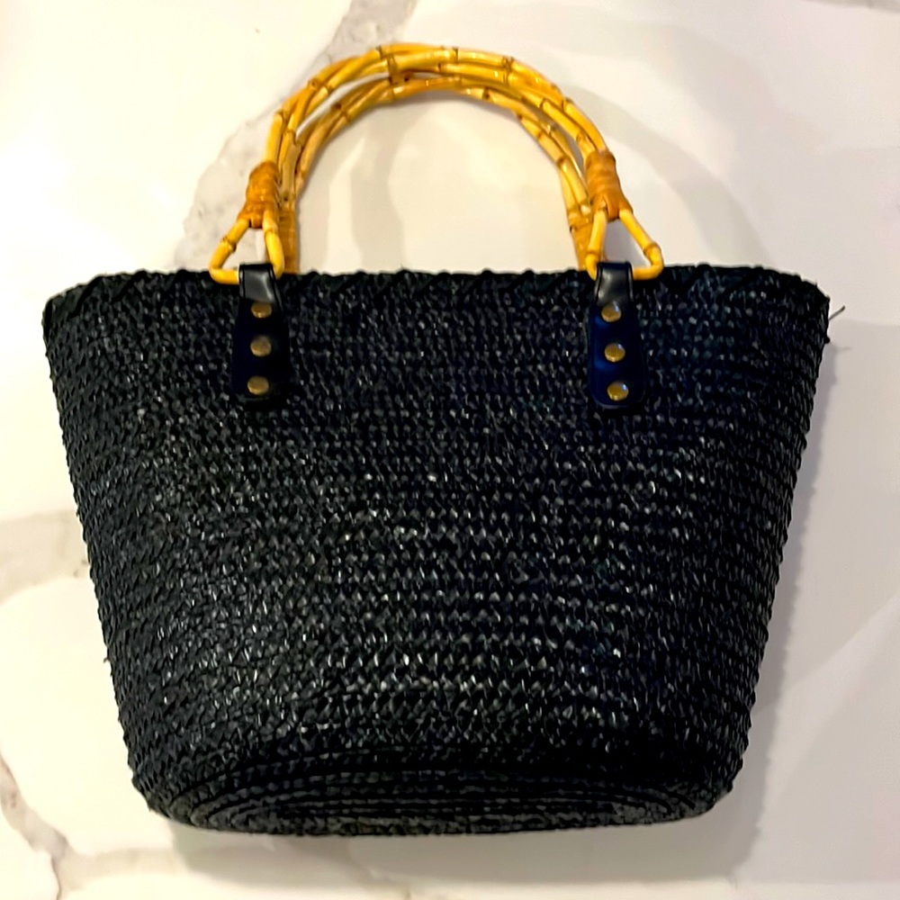 Straw & twisted cane handled petite hand bag